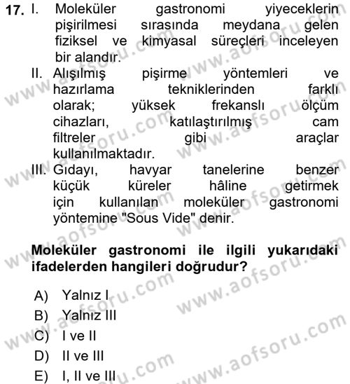 Menü Yönetimi Dersi 2017 - 2018 Yılı 3 Ders Sınavı 17. Soru