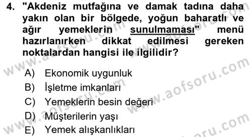 Menü Yönetimi Dersi 2017 - 2018 Yılı 3 Ders Sınav Soruları 4. Soru