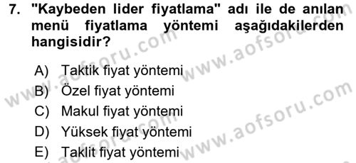 Menü Yönetimi Dersi 2017 - 2018 Yılı 3 Ders Sınav Soruları 7. Soru