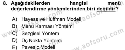 Menü Yönetimi Dersi 2017 - 2018 Yılı 3 Ders Sınav Soruları 8. Soru