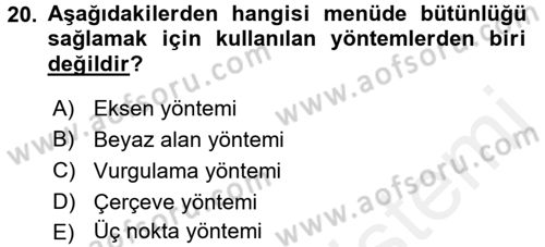 Menü Yönetimi Dersi 2017 - 2018 Yılı (Vize) Ara Sınav Soruları 20. Soru