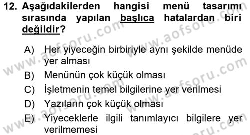 Menü Yönetimi Dersi 2017 - 2018 Yılı (Final) Dönem Sonu Sınav Soruları 12. Soru