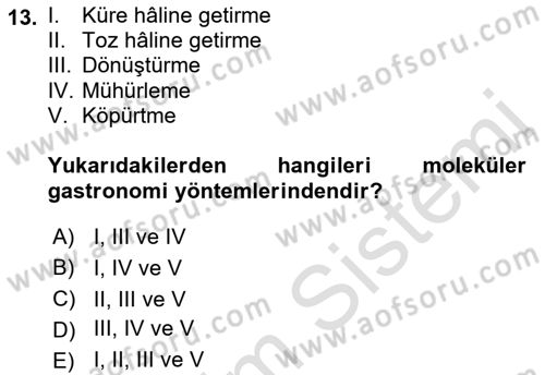 Menü Yönetimi Dersi 2018 - 2019 Yılı 3 Ders Sınavı 13. Soru