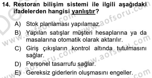 Menü Yönetimi Dersi 2018 - 2019 Yılı 3 Ders Sınavı 14. Soru