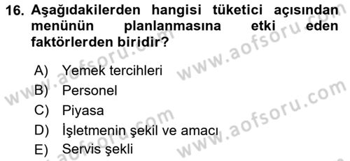 Menü Yönetimi Dersi 2018 - 2019 Yılı (Vize) Ara Sınav Soruları 16. Soru