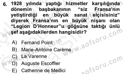 Menü Yönetimi Dersi 2018 - 2019 Yılı (Vize) Ara Sınav Soruları 6. Soru