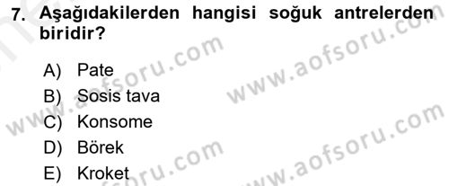 Menü Yönetimi Dersi 2018 - 2019 Yılı (Vize) Ara Sınav Soruları 7. Soru