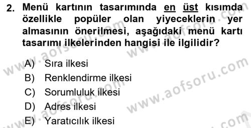 Menü Yönetimi Dersi 2018 - 2019 Yılı (Final) Dönem Sonu Sınav Soruları 2. Soru