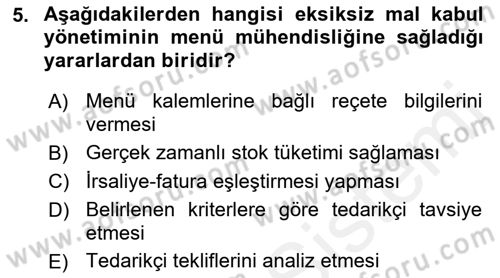 Menü Yönetimi Dersi 2018 - 2019 Yılı (Final) Dönem Sonu Sınav Soruları 5. Soru