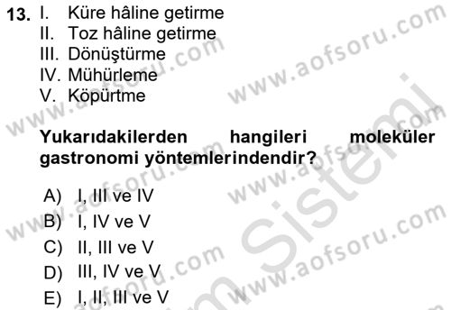 Menü Yönetimi Dersi 2018 - 2019 Yılı Tek Ders Sınavı 13. Soru