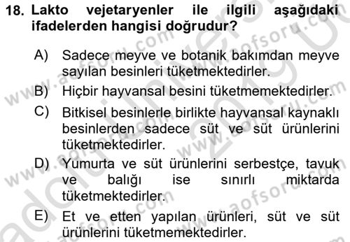 Menü Yönetimi Dersi 2018 - 2019 Yılı Tek Ders Sınav Soruları 18. Soru