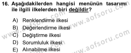 Menü Yönetimi Dersi 2018 - 2019 Yılı Yaz Okulu Sınav Soruları 16. Soru