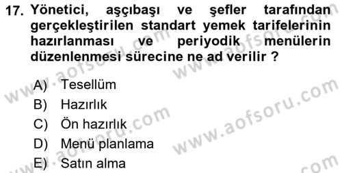 Menü Yönetimi Dersi 2018 - 2019 Yılı Yaz Okulu Sınav Soruları 17. Soru