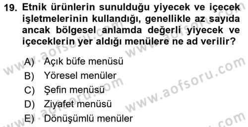 Menü Yönetimi Dersi 2018 - 2019 Yılı Yaz Okulu Sınav Soruları 19. Soru