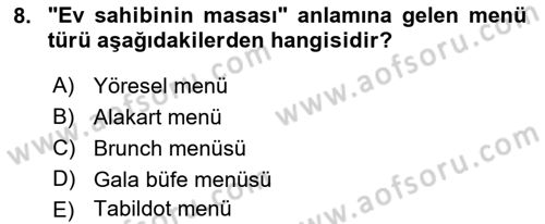 Menü Yönetimi Dersi 2018 - 2019 Yılı Yaz Okulu Sınav Soruları 8. Soru