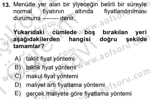 Menü Yönetimi Dersi 2020 - 2021 Yılı Yaz Okulu Sınav Soruları 13. Soru