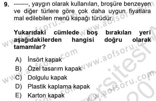 Menü Yönetimi Dersi 2020 - 2021 Yılı Yaz Okulu Sınav Soruları 9. Soru