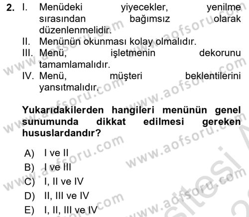 Menü Yönetimi Dersi 2021 - 2022 Yılı (Vize) Ara Sınav Soruları 2. Soru