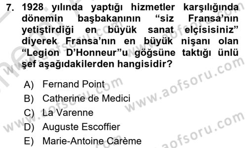Menü Yönetimi Dersi 2021 - 2022 Yılı (Vize) Ara Sınav Soruları 7. Soru