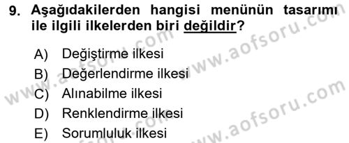 Menü Yönetimi Dersi 2021 - 2022 Yılı (Vize) Ara Sınav Soruları 9. Soru