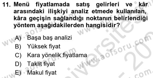 Menü Yönetimi Dersi 2021 - 2022 Yılı (Final) Dönem Sonu Sınav Soruları 11. Soru