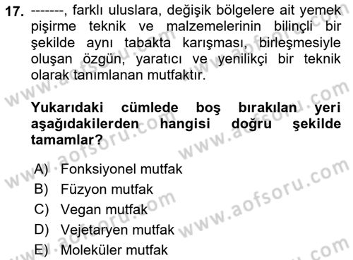Menü Yönetimi Dersi 2021 - 2022 Yılı (Final) Dönem Sonu Sınav Soruları 17. Soru