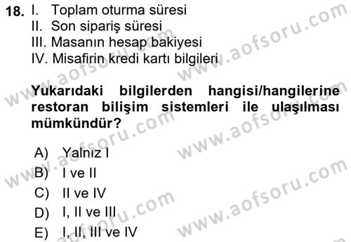 Menü Yönetimi Dersi 2021 - 2022 Yılı (Final) Dönem Sonu Sınav Soruları 18. Soru