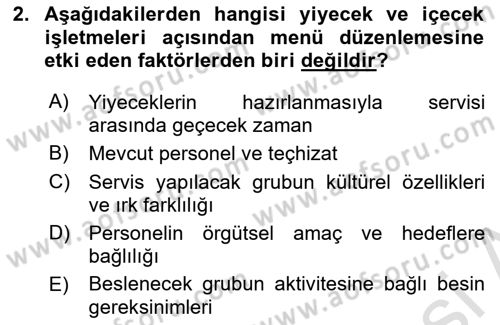 Menü Yönetimi Dersi 2021 - 2022 Yılı (Final) Dönem Sonu Sınav Soruları 2. Soru
