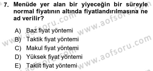 Menü Yönetimi Dersi 2021 - 2022 Yılı (Final) Dönem Sonu Sınav Soruları 7. Soru