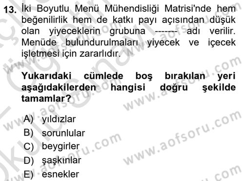 Menü Yönetimi Dersi 2021 - 2022 Yılı Yaz Okulu Sınav Soruları 13. Soru