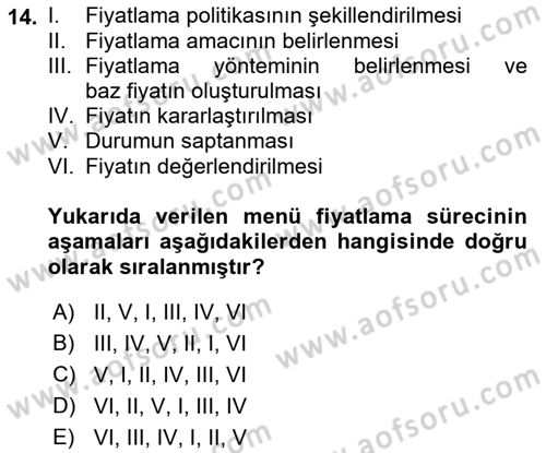 Menü Yönetimi Dersi 2021 - 2022 Yılı Yaz Okulu Sınav Soruları 14. Soru