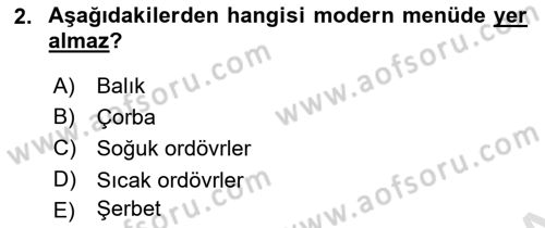 Menü Yönetimi Dersi 2021 - 2022 Yılı Yaz Okulu Sınav Soruları 2. Soru