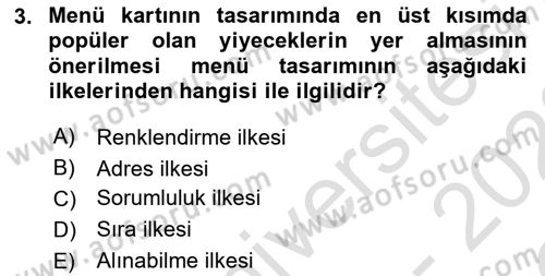 Menü Yönetimi Dersi 2021 - 2022 Yılı Yaz Okulu Sınav Soruları 3. Soru