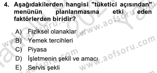 Menü Yönetimi Dersi 2021 - 2022 Yılı Yaz Okulu Sınav Soruları 4. Soru