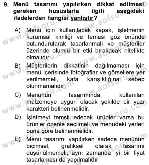 Menü Yönetimi Dersi 2021 - 2022 Yılı Yaz Okulu Sınav Soruları 9. Soru