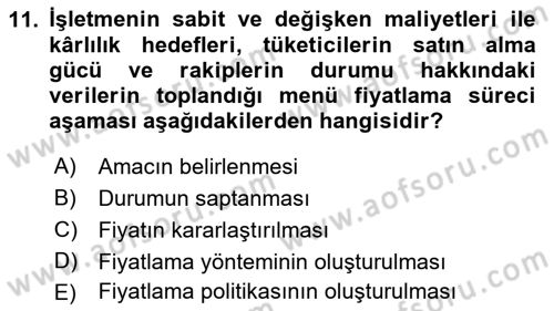 Menü Yönetimi Dersi 2022 - 2023 Yılı Yaz Okulu Sınav Soruları 11. Soru