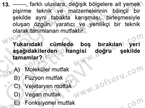Menü Yönetimi Dersi 2022 - 2023 Yılı Yaz Okulu Sınav Soruları 13. Soru