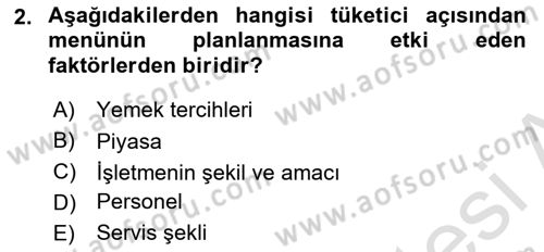 Menü Yönetimi Dersi 2022 - 2023 Yılı Yaz Okulu Sınav Soruları 2. Soru