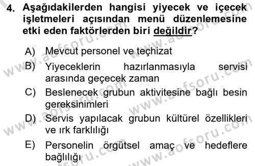 Menü Yönetimi Dersi 2022 - 2023 Yılı Yaz Okulu Sınav Soruları 4. Soru