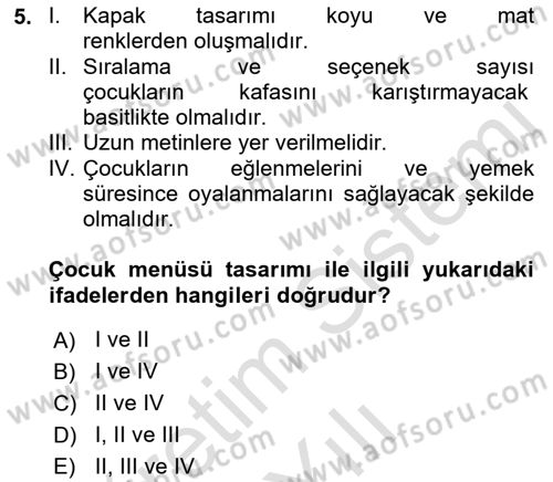 Menü Yönetimi Dersi 2022 - 2023 Yılı Yaz Okulu Sınav Soruları 5. Soru