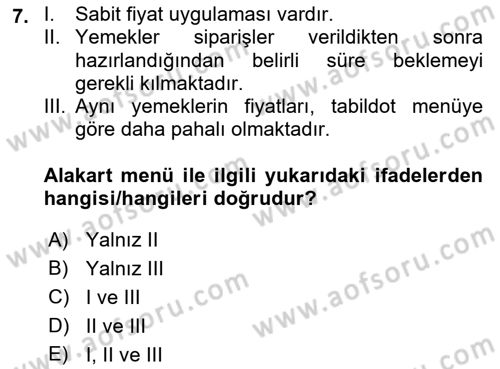 Menü Yönetimi Dersi 2022 - 2023 Yılı Yaz Okulu Sınav Soruları 7. Soru