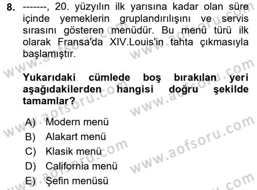 Menü Yönetimi Dersi 2022 - 2023 Yılı Yaz Okulu Sınav Soruları 8. Soru