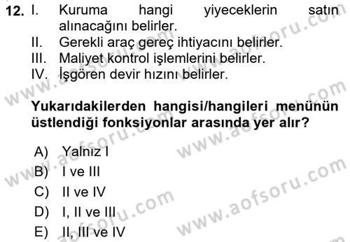 Menü Yönetimi Dersi 2023 - 2024 Yılı (Vize) Ara Sınav Soruları 12. Soru