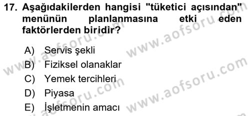 Menü Yönetimi Dersi 2023 - 2024 Yılı (Vize) Ara Sınav Soruları 17. Soru