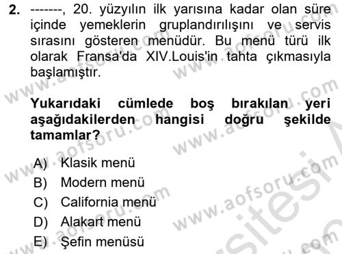 Menü Yönetimi Dersi 2023 - 2024 Yılı (Vize) Ara Sınav Soruları 2. Soru