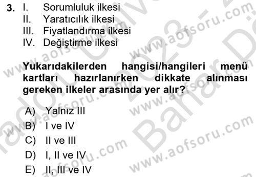 Menü Yönetimi Dersi 2023 - 2024 Yılı (Vize) Ara Sınav Soruları 3. Soru