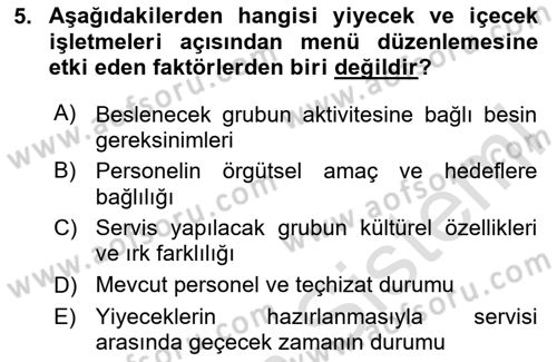 Menü Yönetimi Dersi 2023 - 2024 Yılı (Vize) Ara Sınav Soruları 5. Soru