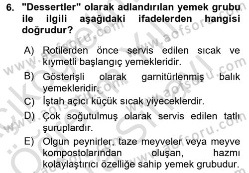 Menü Yönetimi Dersi 2023 - 2024 Yılı (Vize) Ara Sınav Soruları 6. Soru
