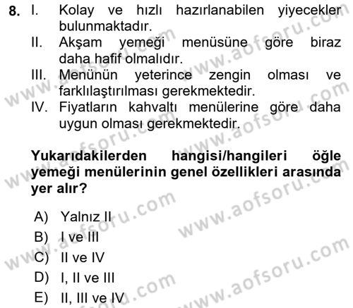 Menü Yönetimi Dersi 2023 - 2024 Yılı (Vize) Ara Sınav Soruları 8. Soru