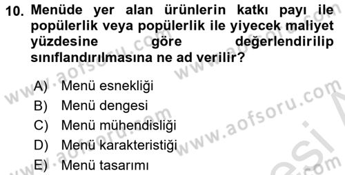 Menü Yönetimi Dersi 2023 - 2024 Yılı (Final) Dönem Sonu Sınav Soruları 10. Soru
